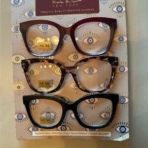 Nicole Miller Red, Tortoiseshell, and Black Reading Glasses +2.50